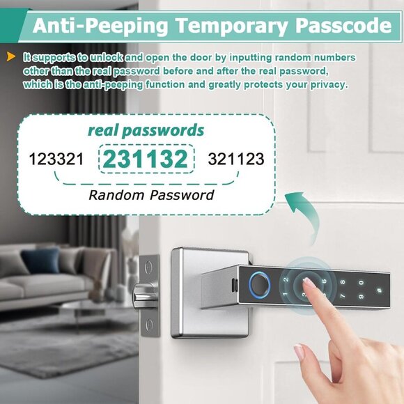 Fingerprint Door Lock Keyless Entry Door Lock with Handle, Smart Bluetooth - Picture 4 of 9